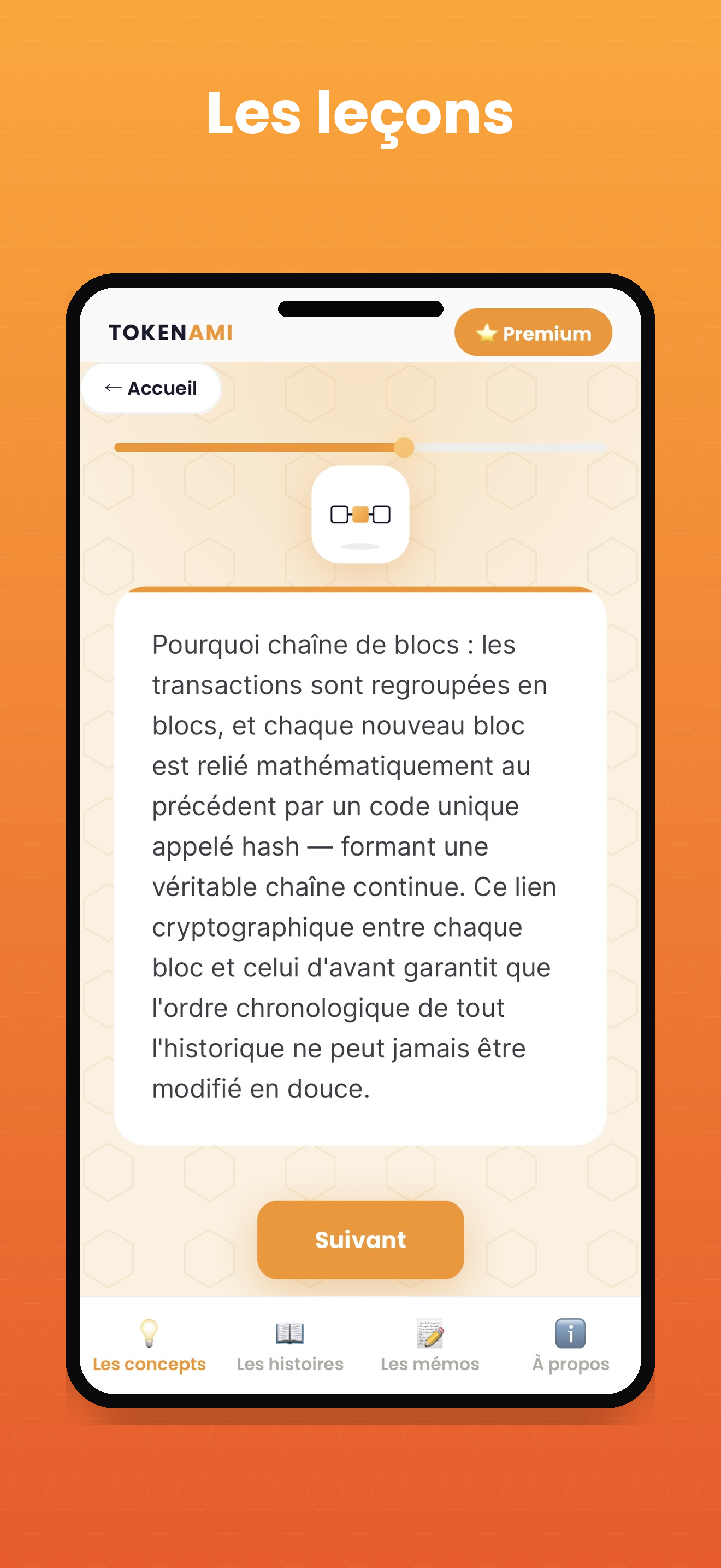 Capture d'écran Tokenami — Les leçons